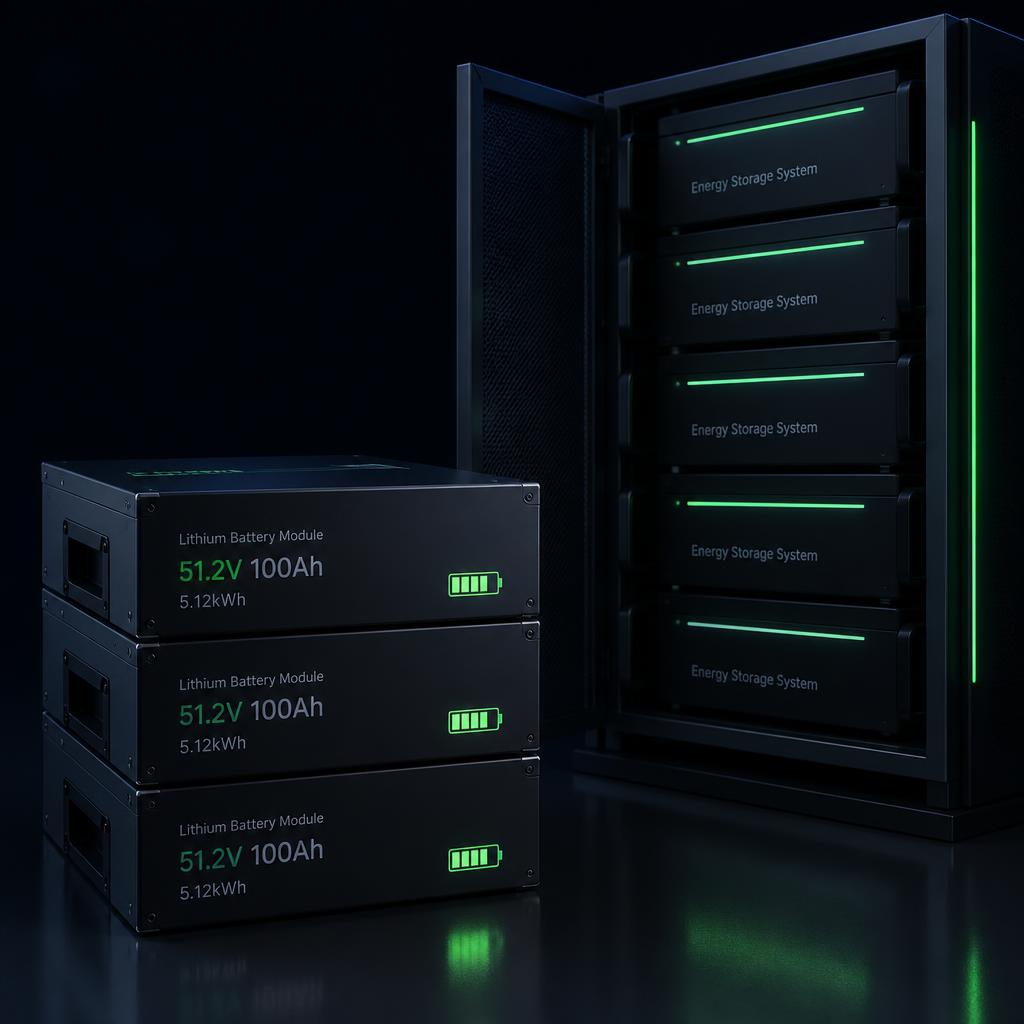 Літієві акумуляторні модулі та стійка системи накопичення енергії VoltHub